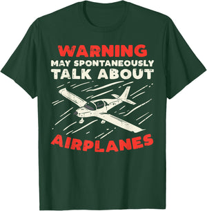 Warning Talk About Airplanes Funny Pilot Aviation Lover Gift T-Shirt - T-Shirt | Forest