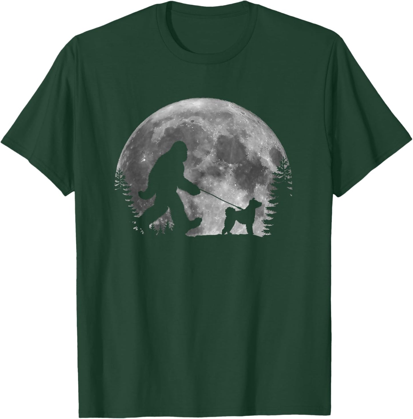 Bigfoot Walking a Dog Funny Pumi Lovers Moon Halloween T-Shirt - T-Shirt | Forest