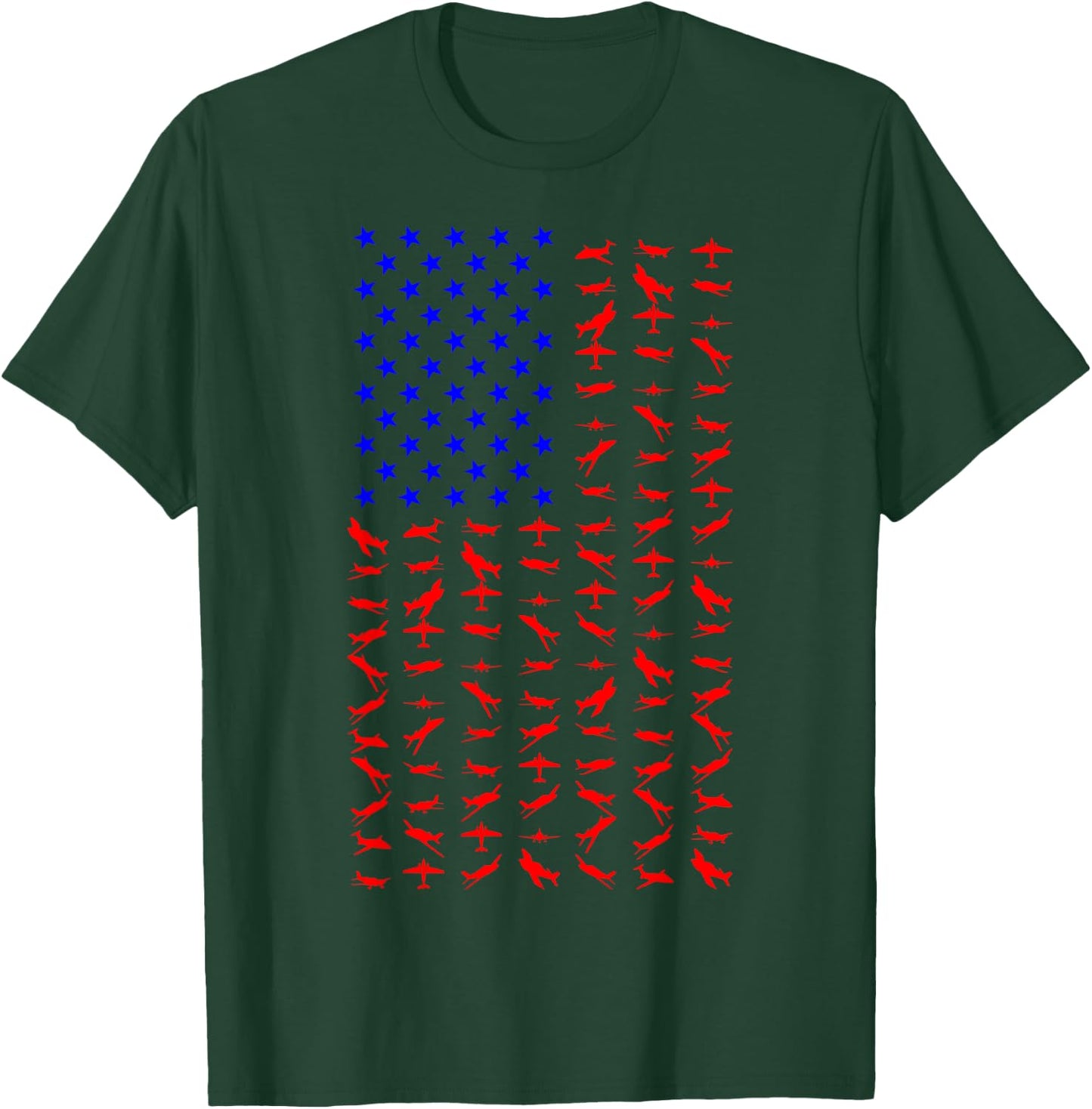 Airplane US Flag American Independence Day 4th Of July T-Shirt - T-Shirt | Forest