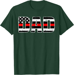 Firefighter Dad Shirt Thin Line In Red Daddy Father Shirt T-Shirt - T-Shirt | Forest