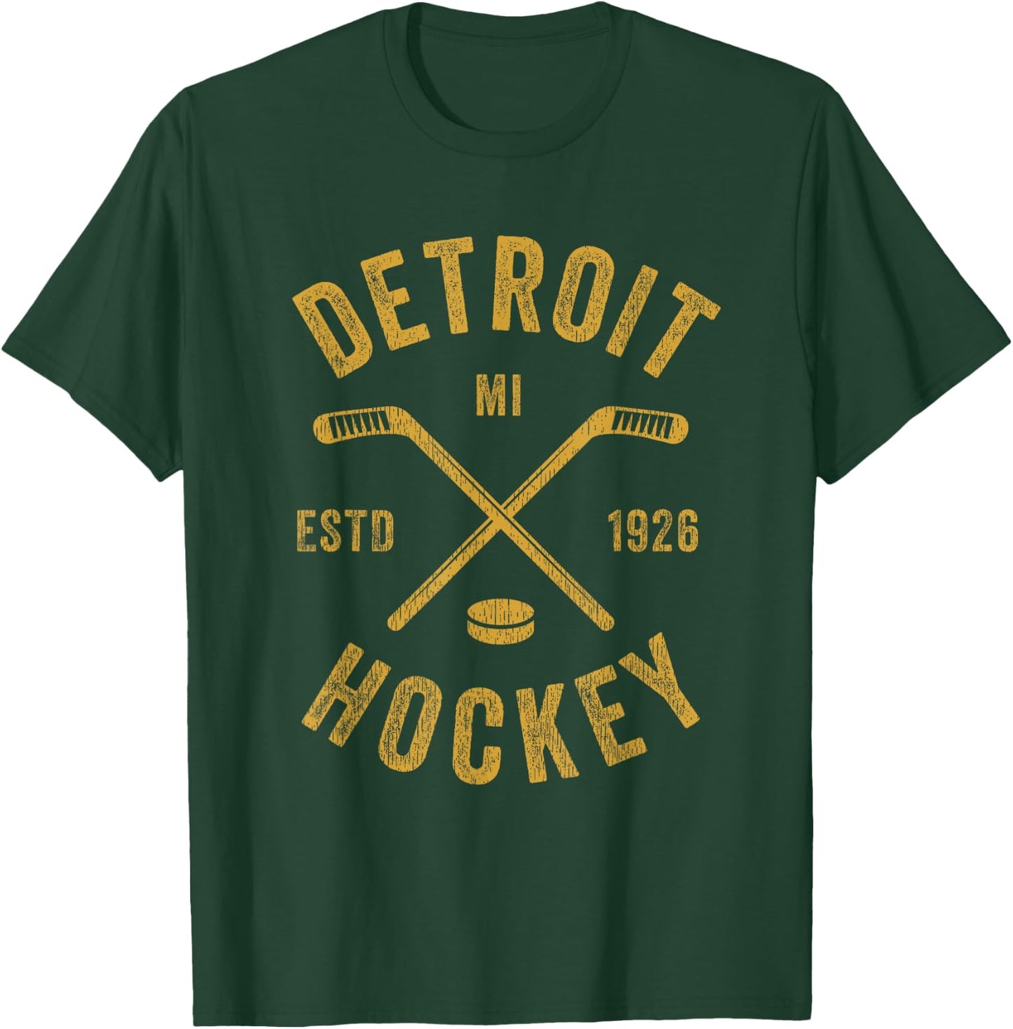 Vintage Detroit MI Ice Hockey Sticks Detroit Hockey T-Shirt - T-Shirt | Forest