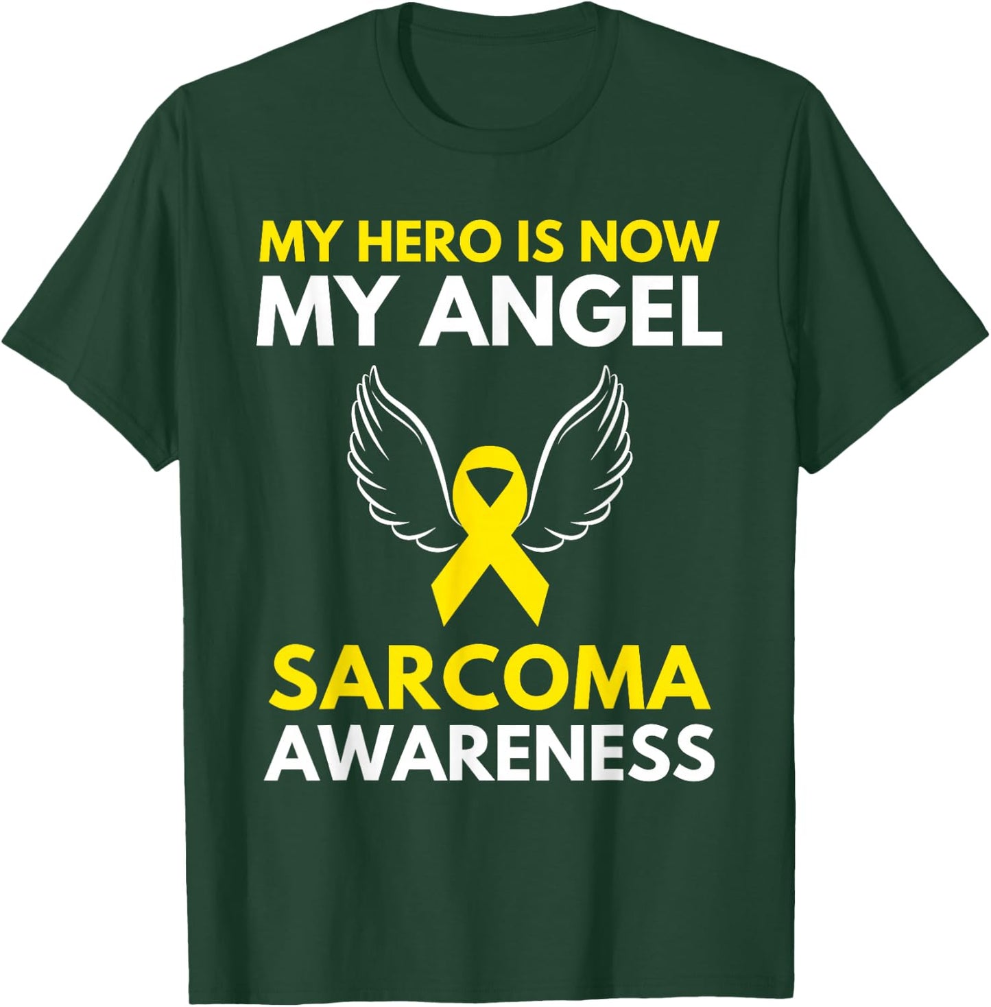 My Hero is Now My Angel Sarcoma Cancer Awareness Ribbon T-Shirt - T-Shirt | Forest