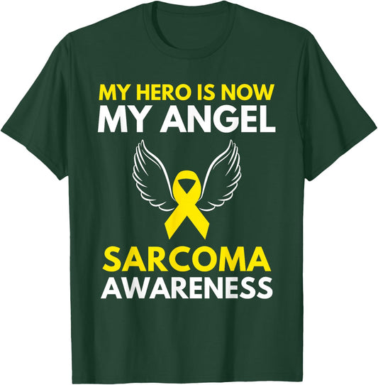 My Hero is Now My Angel Sarcoma Cancer Awareness Ribbon T-Shirt - T-Shirt | Forest