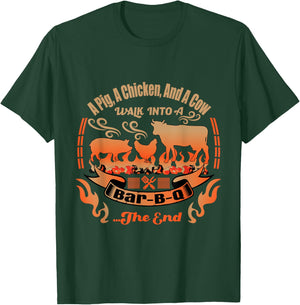A Cow, A Pig and A Chicken Walk Into a Bar B Q - BBQ T-Shirt - T-Shirt | Forest
