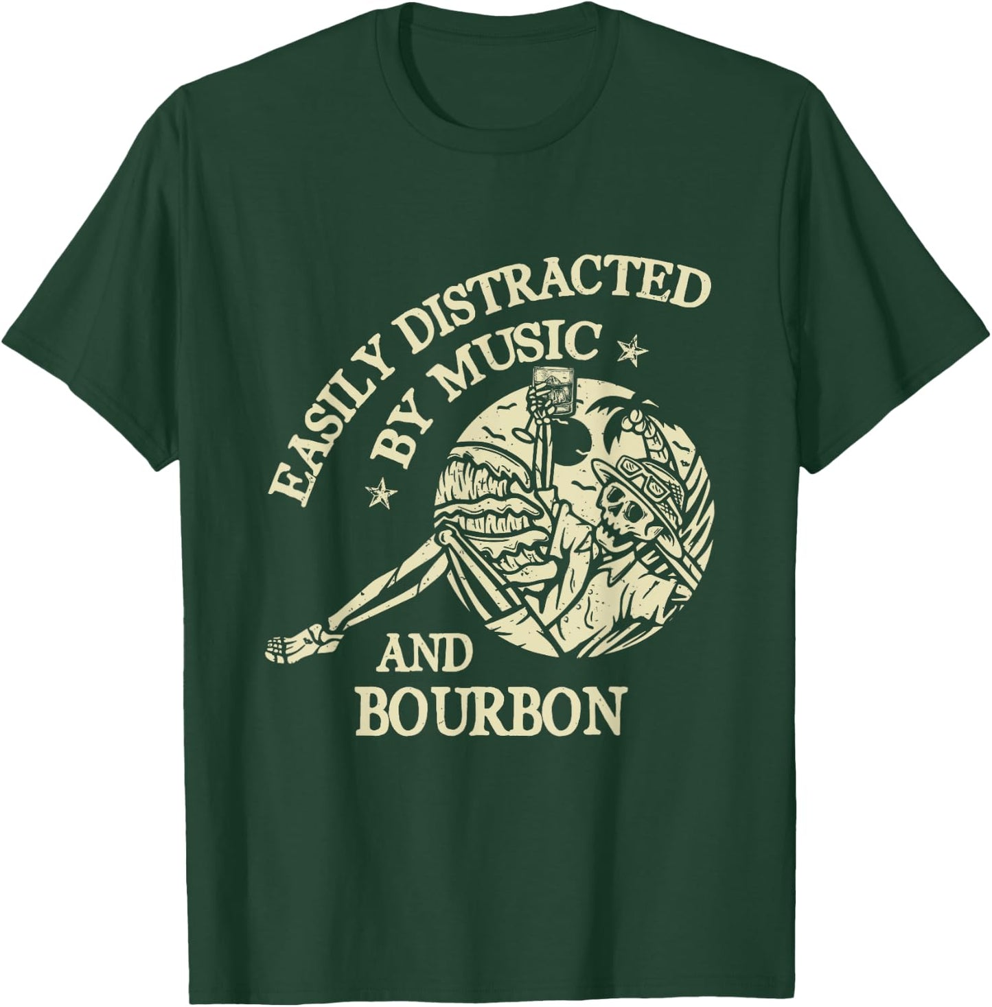 Easily Distracted By Music And Bourbon Skeleton T-Shirt - T-Shirt | Forest