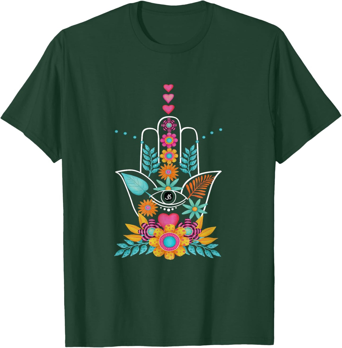 Hamsa Evil Eye Hand Of Fatima Flowers Protection Symbol Gift T-Shirt - T-Shirt | Forest