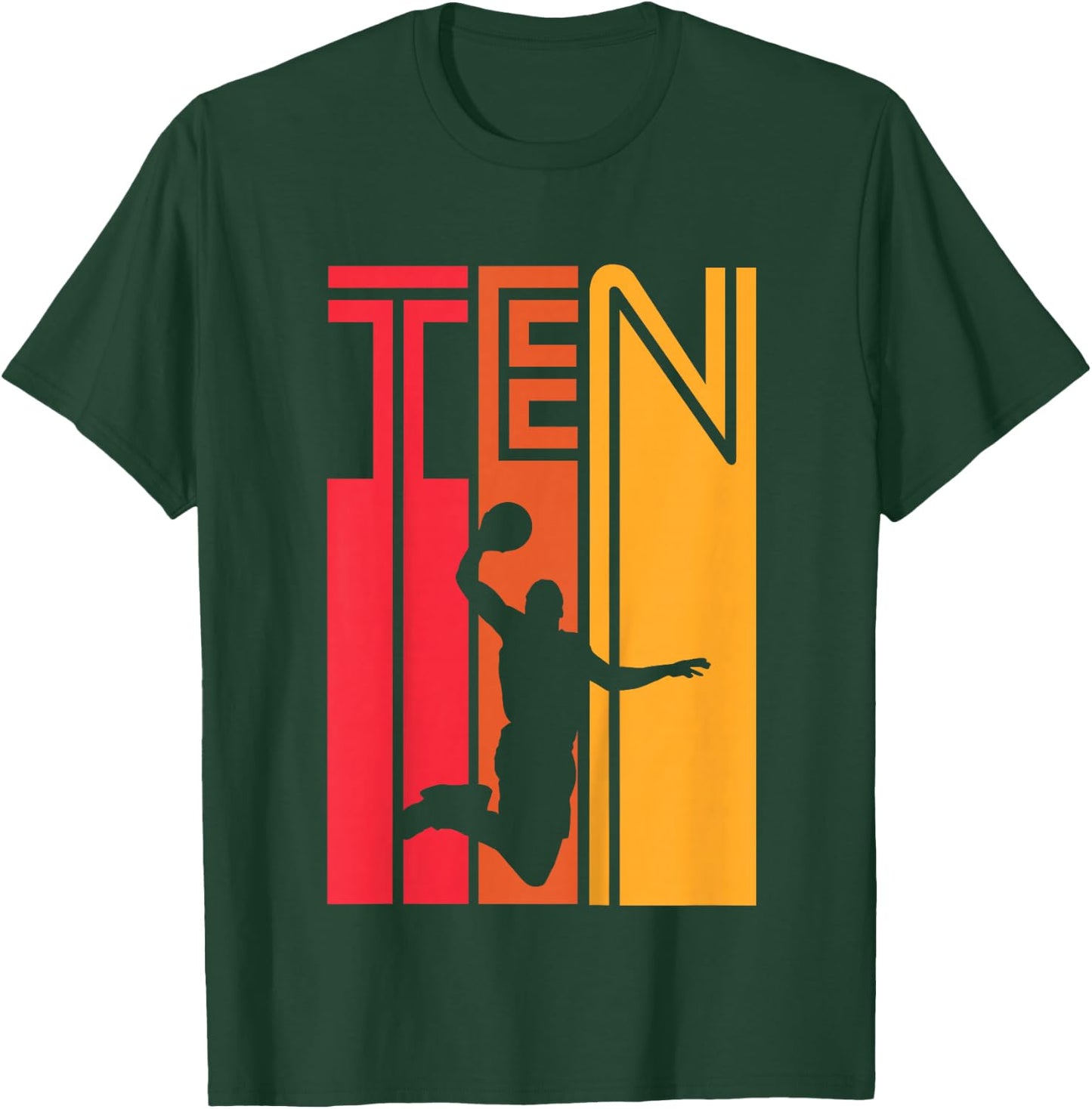 10th Birthday Basketball Lover Gift 10 Years Old Retro T-Shirt - T-Shirt | Forest