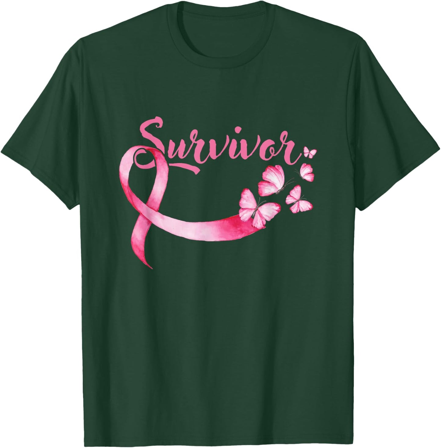 Breast Cancer Awareness Pink Butterflies Band Survivors T-Shirt - T-Shirt | Forest