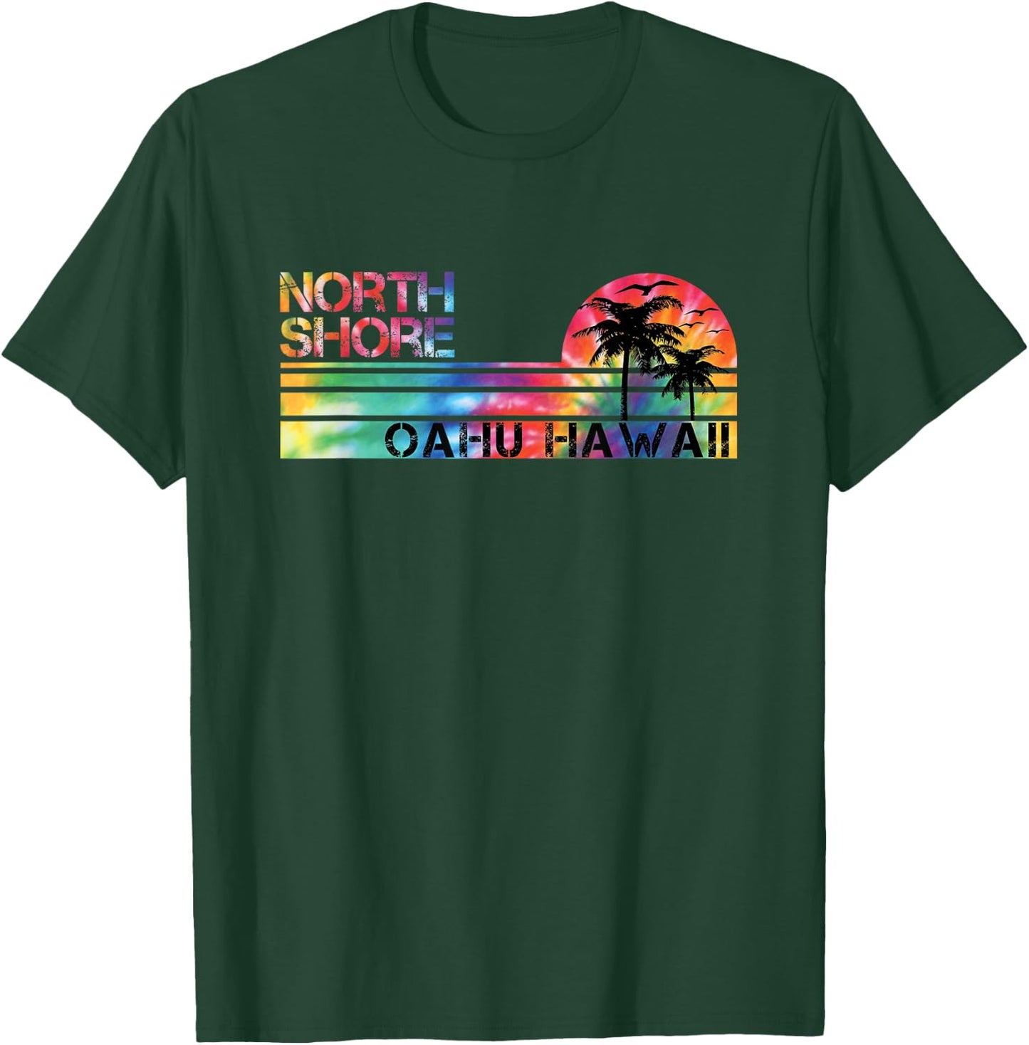 North Shore Oahu Hawaii Tie Dye Vintage Inspired Striped T-Shirt - T-Shirt | Forest