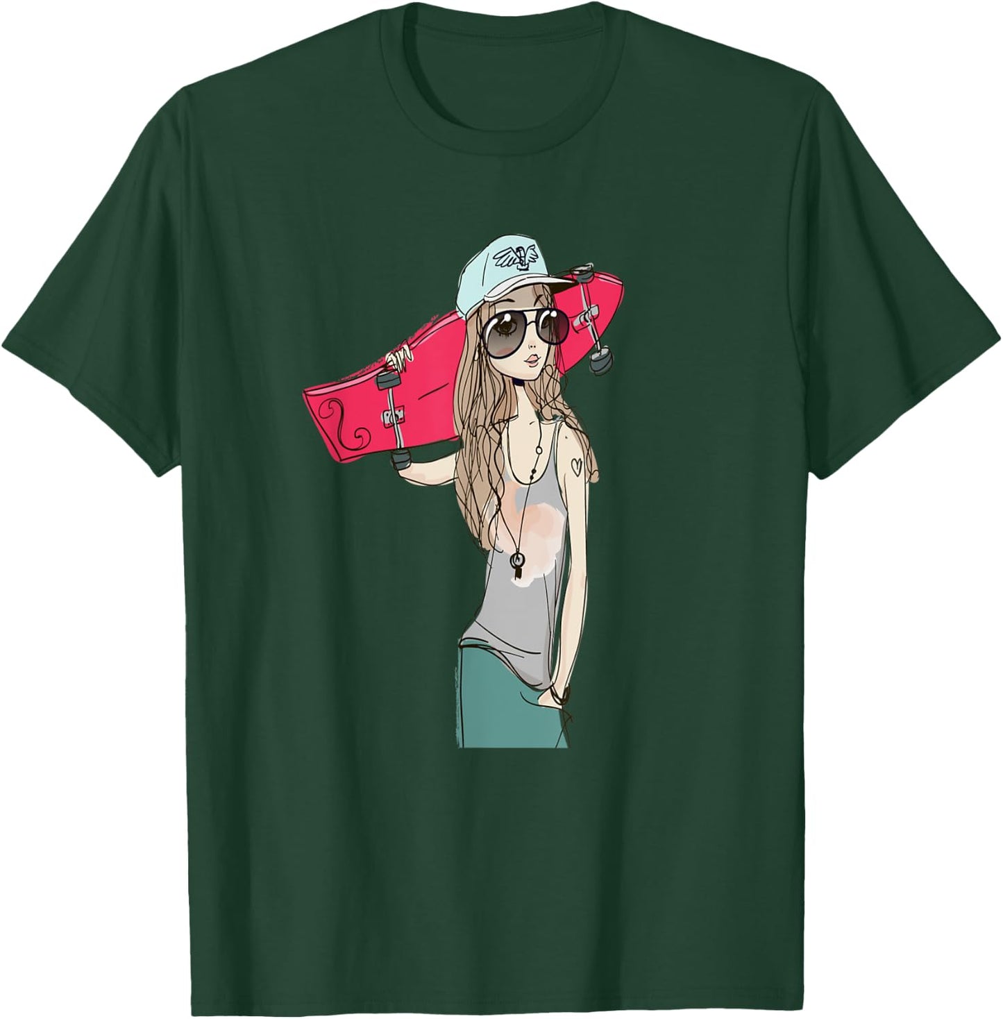 Skaters Having Fun Pro Longboard Skateboard Skater Girl T-Shirt - T-Shirt | Forest