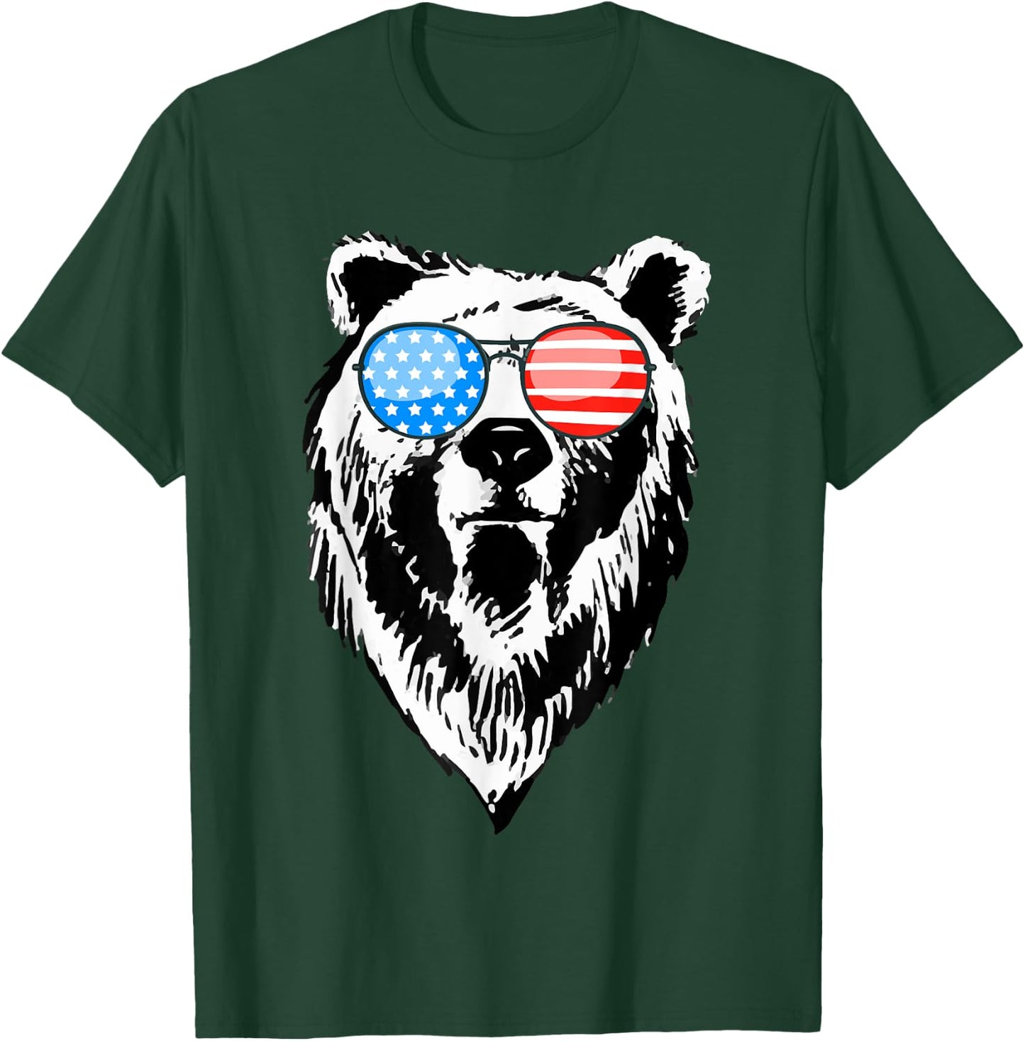 Funny Bear American USA Flag Sunglasses Camping Hunting Gift T-Shirt - T-Shirt | Forest
