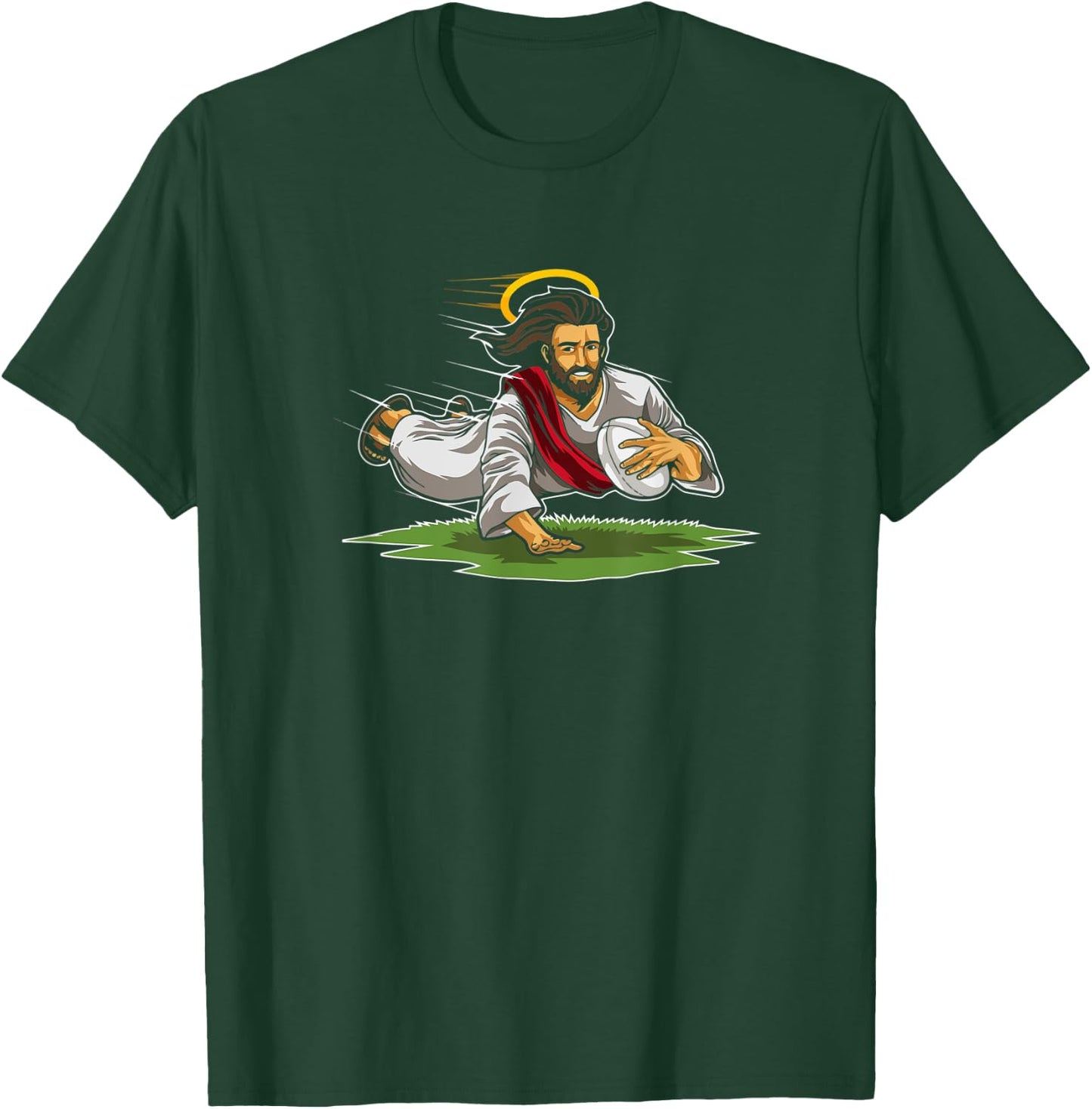 Rugby Jesus Rugby Player Jesus Makes A Touchdown T-Shirt - T-Shirt | Forest