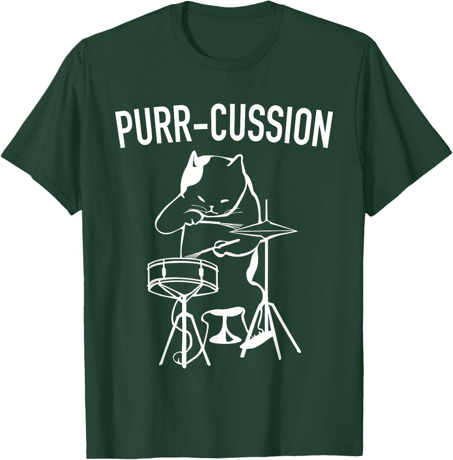 Funny Cat Drummer Shirt Purr-Cussion Druming T-Shirt - T-Shirt | Forest
