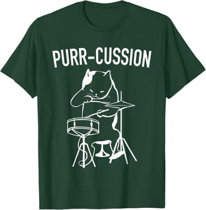 Funny Cat Drummer Shirt Purr-Cussion Druming T-Shirt - T-Shirt | Forest