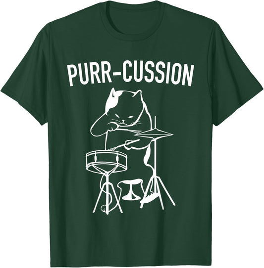 Funny Cat Drummer Shirt Purr-Cussion Druming T-Shirt - T-Shirt | Forest
