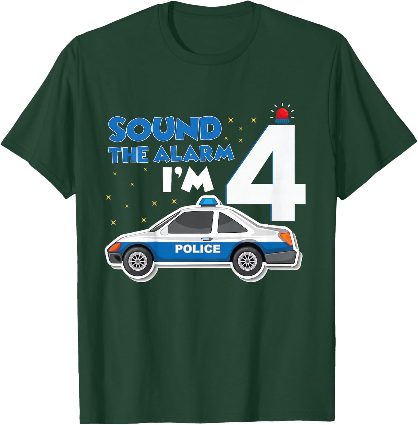 Kids Police Car 4th Birthday Boy 4 Cop Policeman Officer Four T-Shirt - T-Shirt | Forest