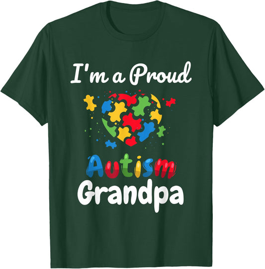I'm A Proud Autism Grandpa | Father Men Heart Gift T-Shirt - T-Shirt | Forest