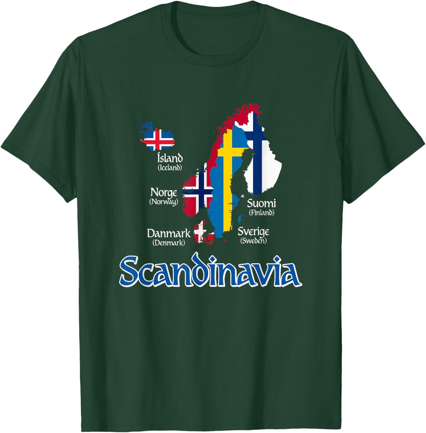 Scandinavia Flags Map T-Shirt - T-Shirt | Forest