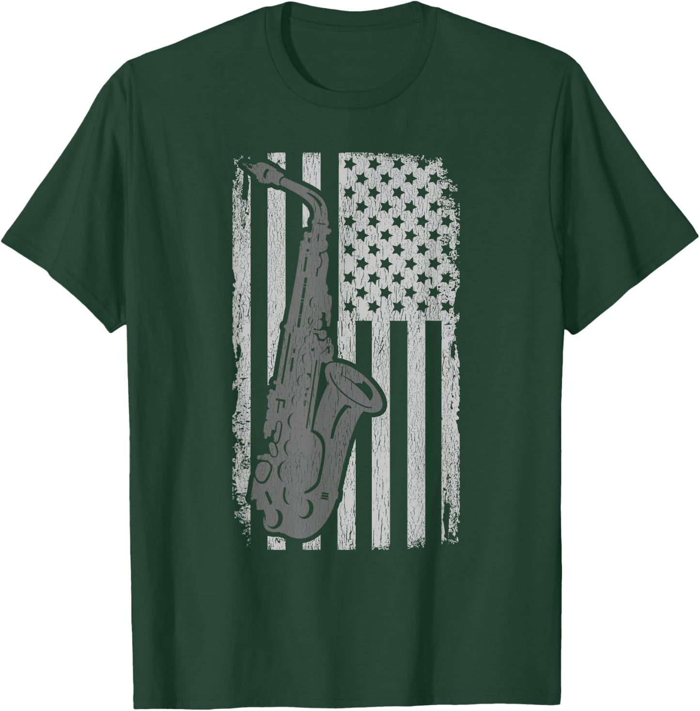 Vintage American Flag Saxophone Funny Sax Music Player Gifts Women Kids Men T-Shirt - T-Shirt | Forest