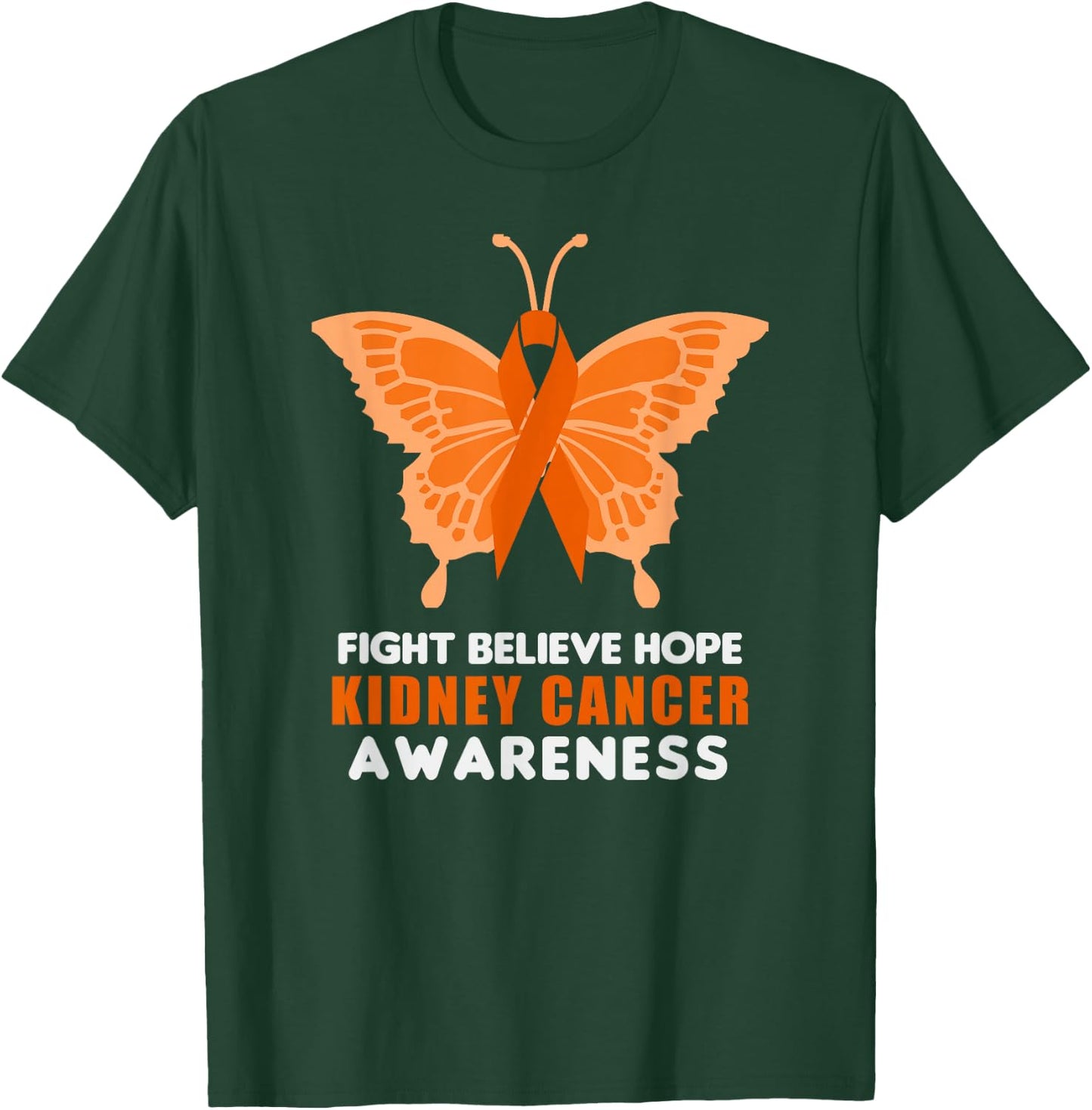 Kidney Cancer Awareness Month Orange Ribbon Butterfly T-Shirt - T-Shirt | Forest