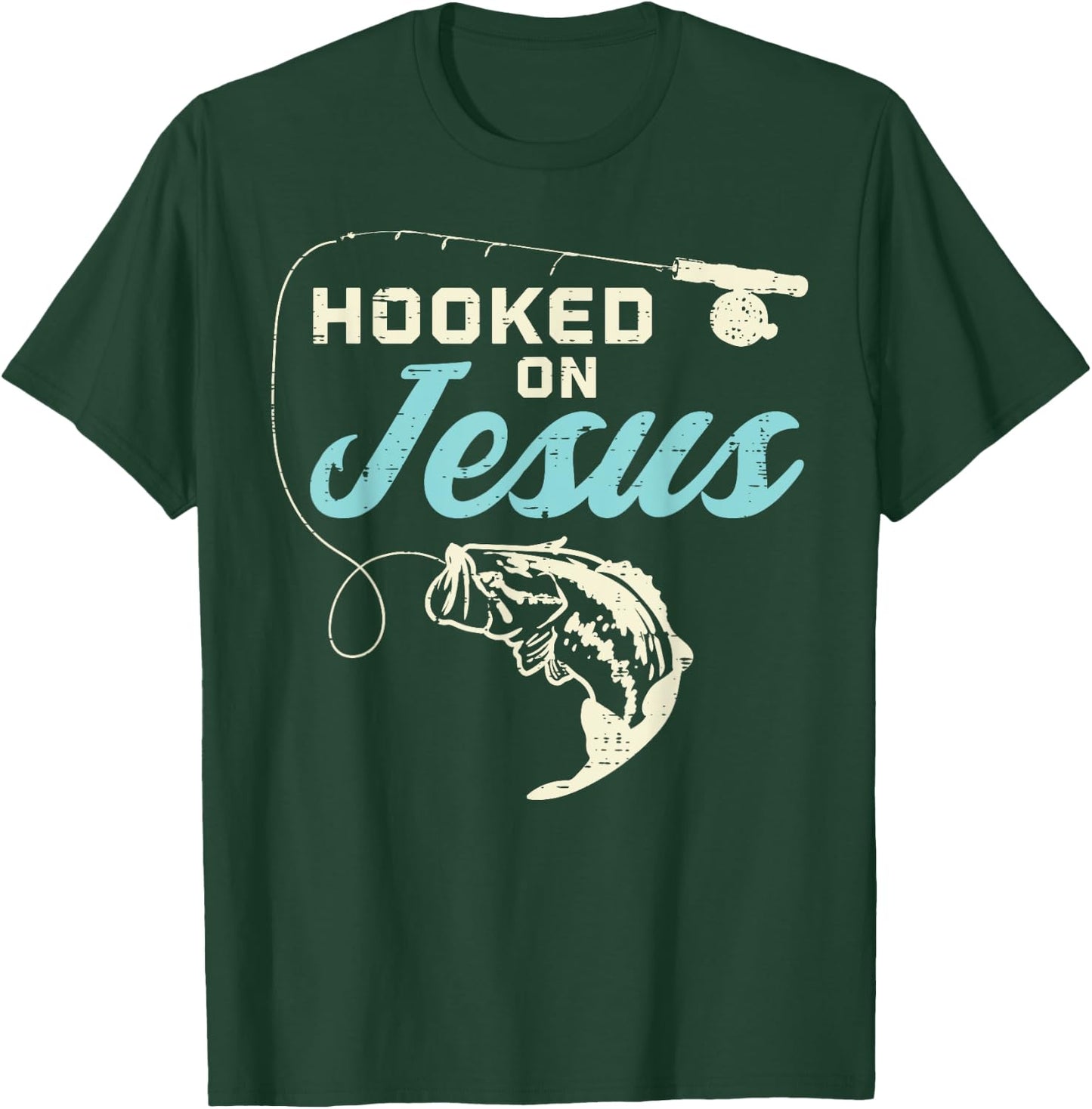 Hook On Jesus Bass Fishing Christian Religious God Gift T-Shirt - T-Shirt | Forest