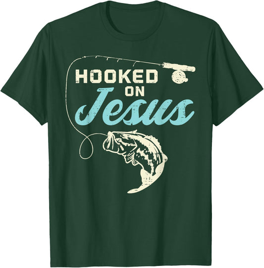 Hook On Jesus Bass Fishing Christian Religious God Gift T-Shirt - T-Shirt | Forest