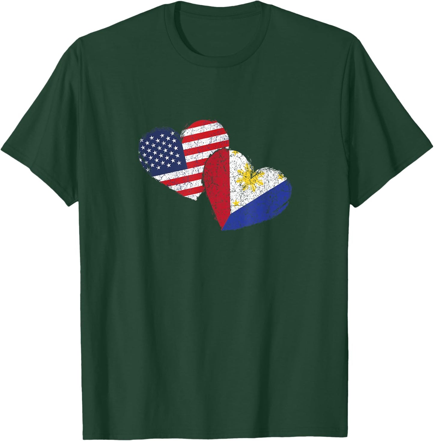 USA Philippine Heart Country Flag American Filipino Pinoy T-Shirt - T-Shirt | Forest