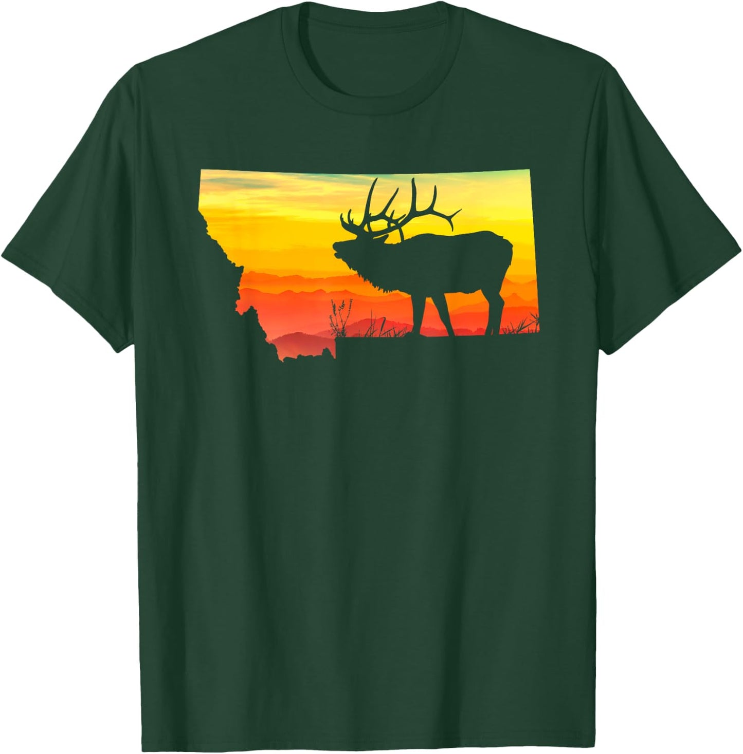 Montana Elk Hunter Dad Vintage Retro Sun Bow Hunting Gift II T-Shirt - T-Shirt | Forest