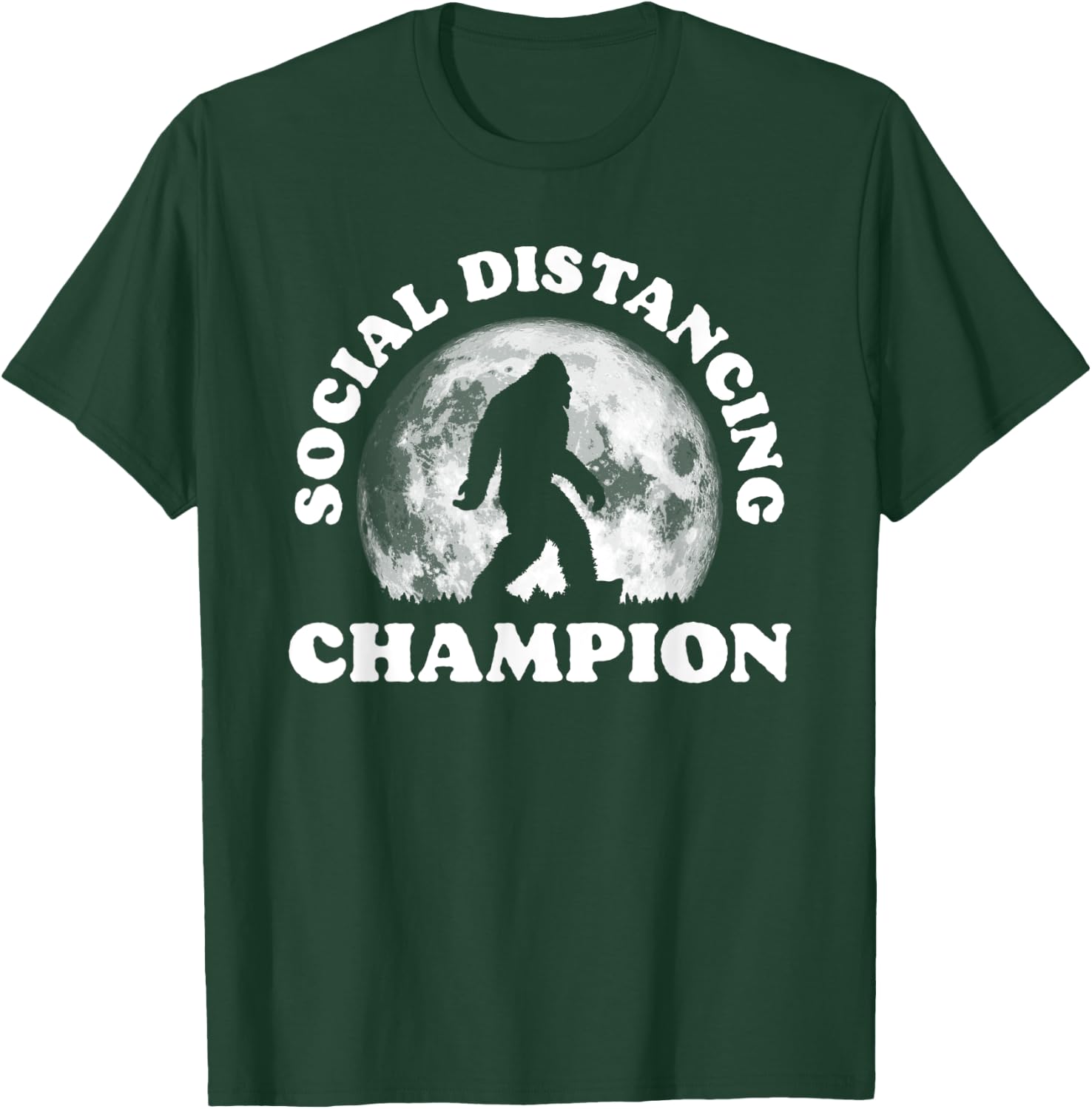 Social Distancing Champion Funny Bigfoot Retro 80s Vibe Moon T-Shirt - T-Shirt | Forest