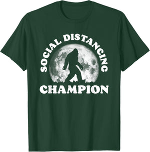 Social Distancing Champion Funny Bigfoot Retro 80s Vibe Moon T-Shirt - T-Shirt | Forest