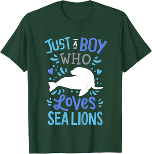 Kids Sea Lion Just A Boy Who Loves Sea Lions Gift T-Shirt - T-Shirt | Forest