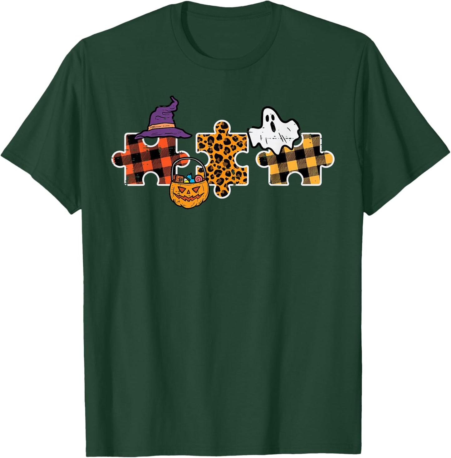 Halloween Autism Awareness Puzzle Costume Men Women Kids T-Shirt - T-Shirt | Forest