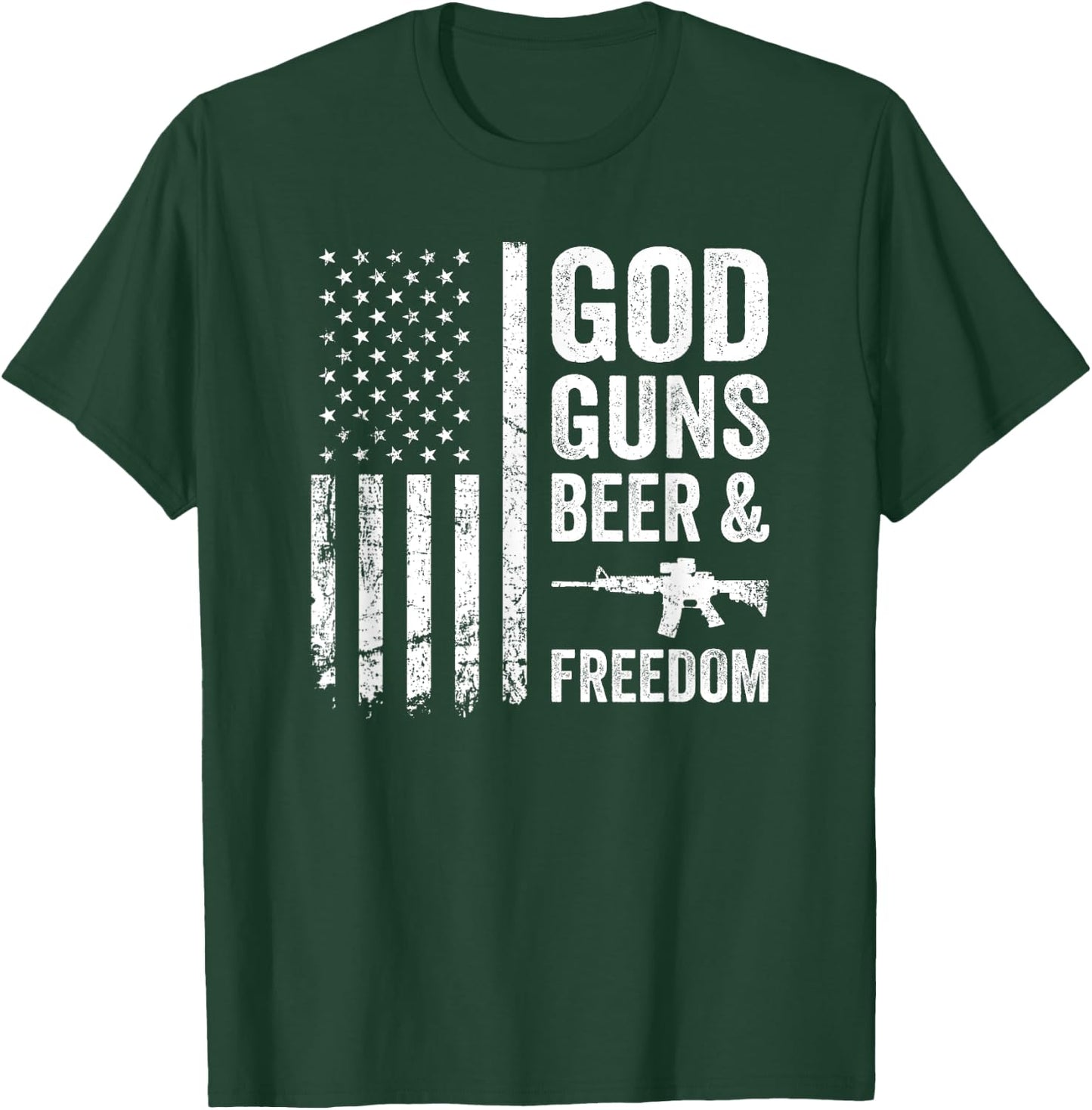 GOD GUNS BEER & FREEDOM - Pro Gun Pro God USA Drinking T-Shirt - T-Shirt | Forest