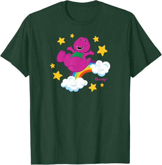 Barney - Sky Stars with Rainbow and Clouds, Purple Dino T-Shirt - T-Shirt | Forest