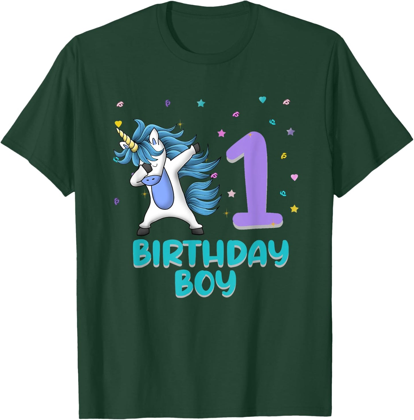 Unicorn 1st Birthday Boy Gift Love Funny Bday 1 Years Old T-Shirt - T-Shirt | Forest