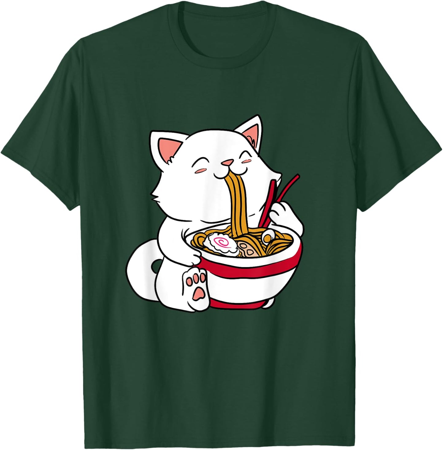 Brand Kawaii Cat Eating Ramen Noodles Japanese Food Anime T-Shirt - T-Shirt | Forest