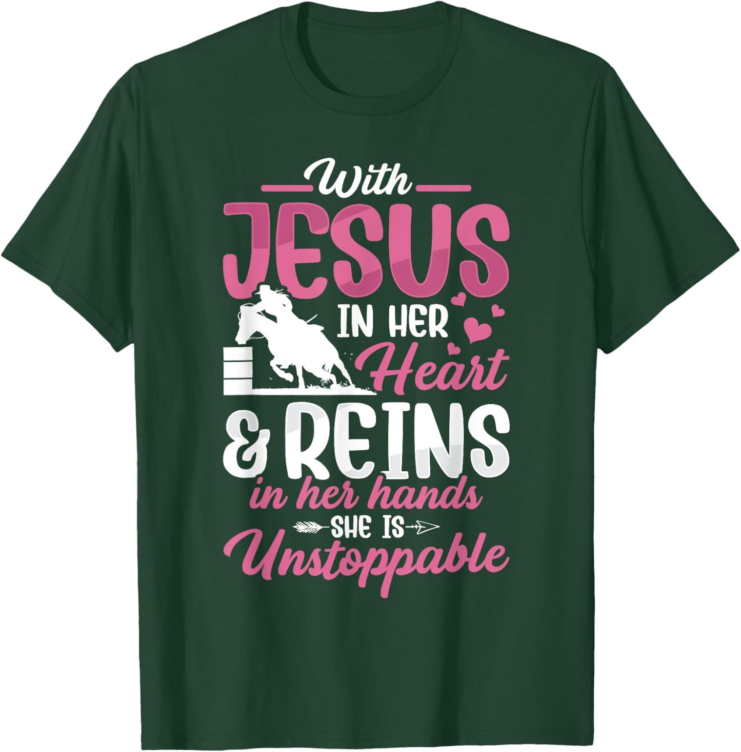 With Jesus Barrel Racer Race Barrel Racing Horse Rodeo Women T-Shirt - T-Shirt | Forest