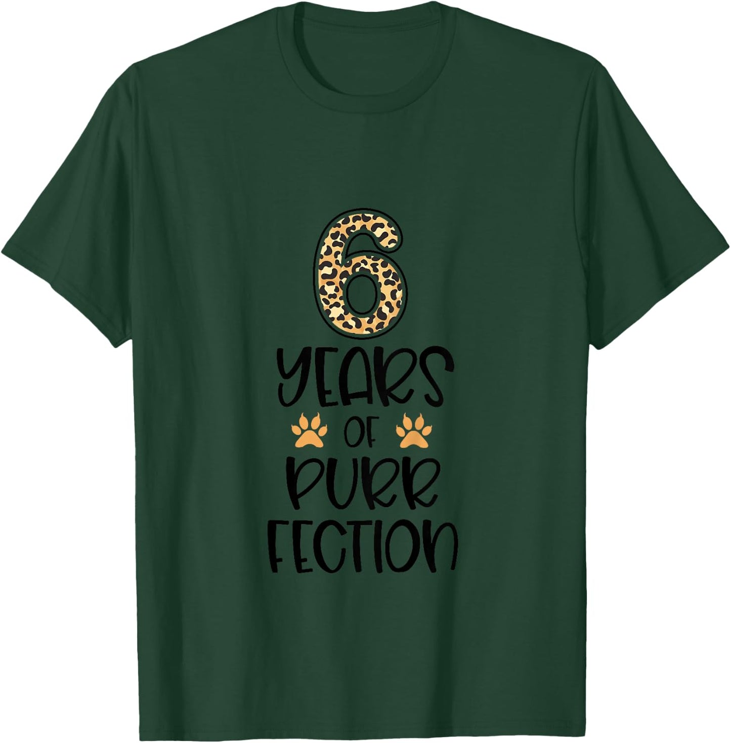 Kids 6th Birthday 6 Years Of Purrfection Cat Cheetah Print T-Shirt - T-Shirt | Forest