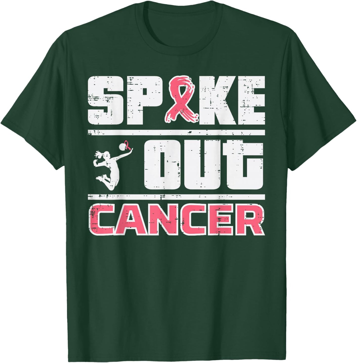 Spike Out Breast Cancer Volleyball Awareness Women Men Kids T-Shirt - T-Shirt | Forest