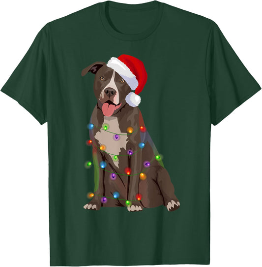 Pittie Pitbull Christmas Lights Xmas Dog Lover Women Kids T-Shirt - T-Shirt | Forest