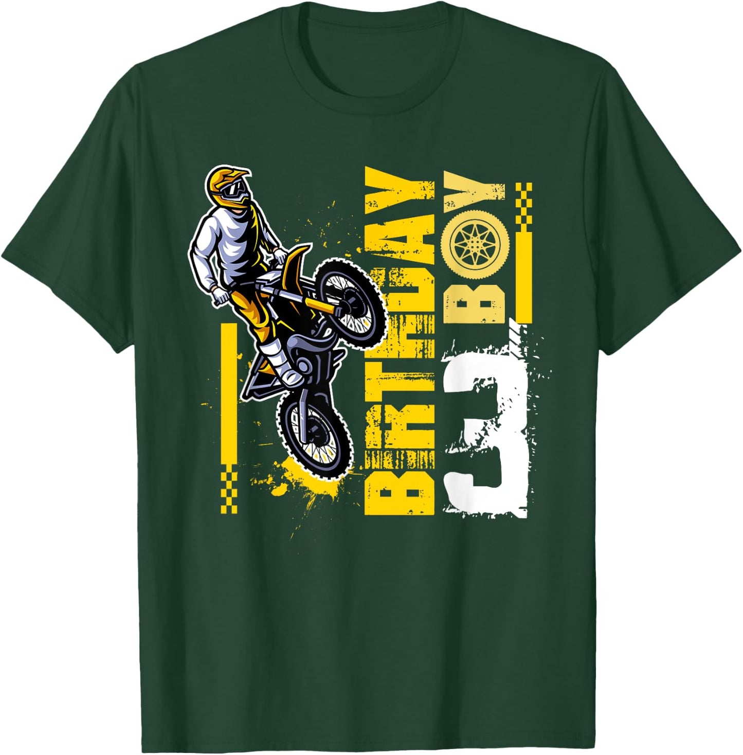 3 Year Old Dirt Bike Birthday Party Motocross MX 3rd T-Shirt - T-Shirt | Forest