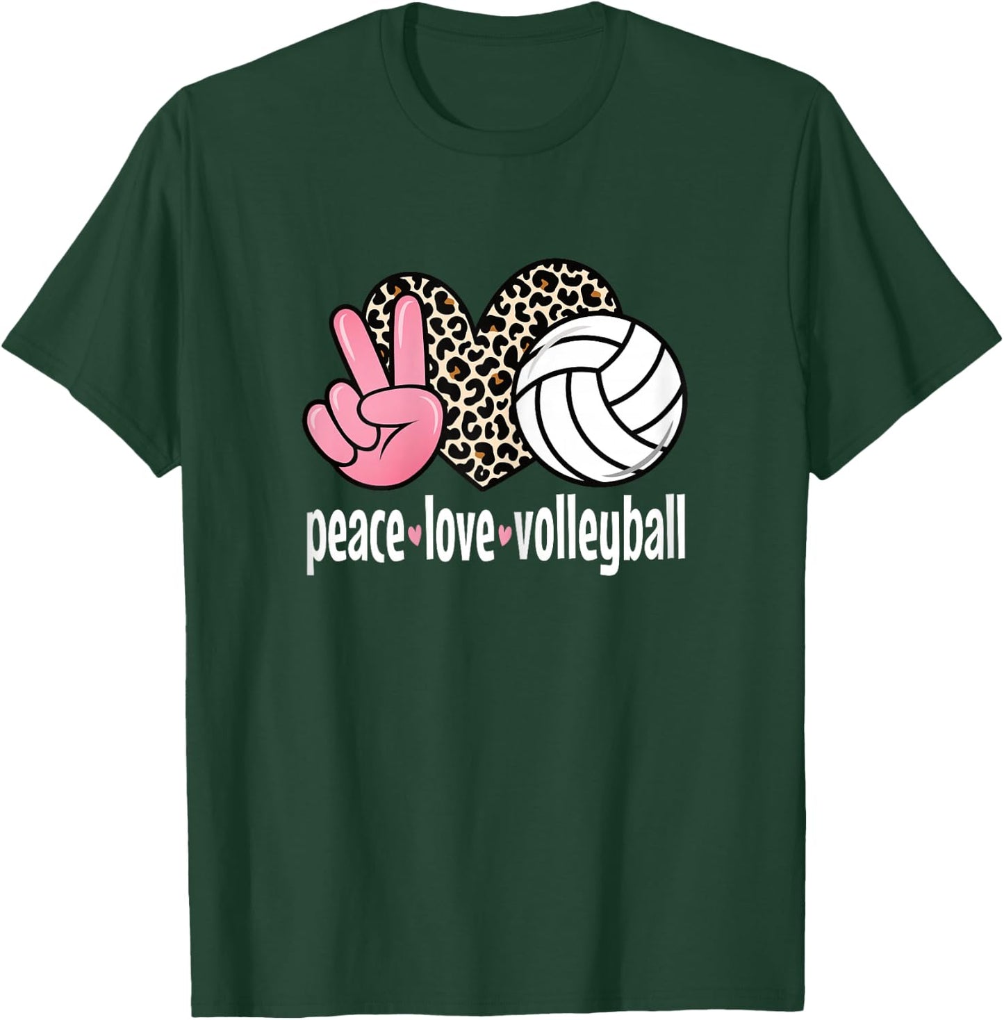Peace Love Volleyball Cute Volleyball Women Girls Kids T-Shirt - T-Shirt | Forest