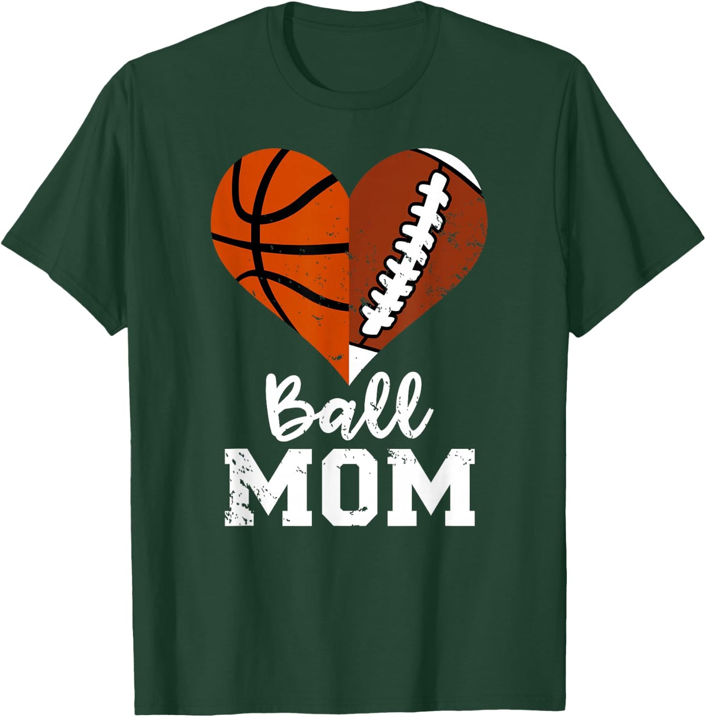 Ball Mom Heart Funny Football Basketball Mom T-Shirt - T-Shirt | Forest
