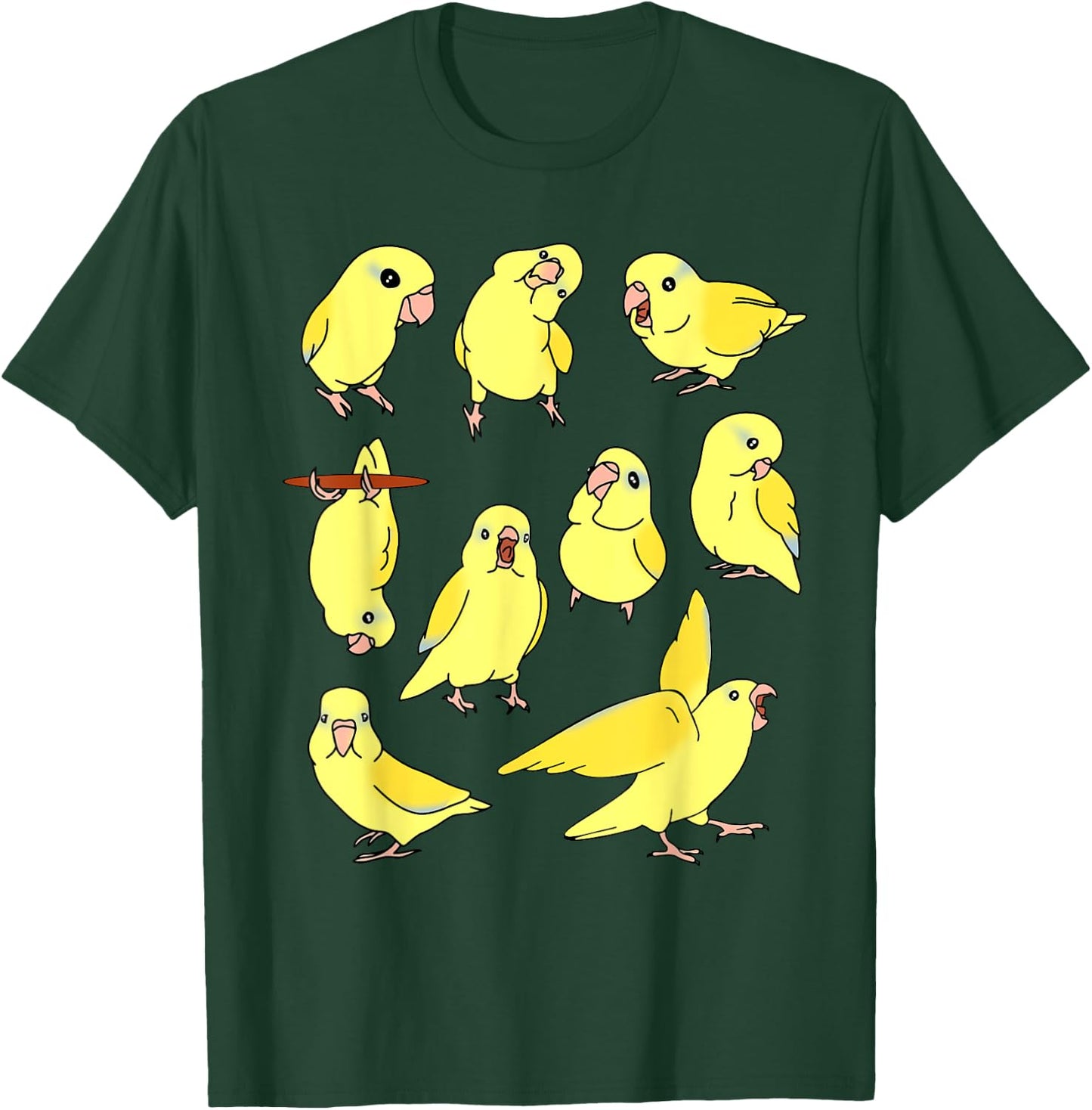 Cute Yellow Parrotlet Pattern Funny Parrots doodles T-Shirt - T-Shirt | Forest