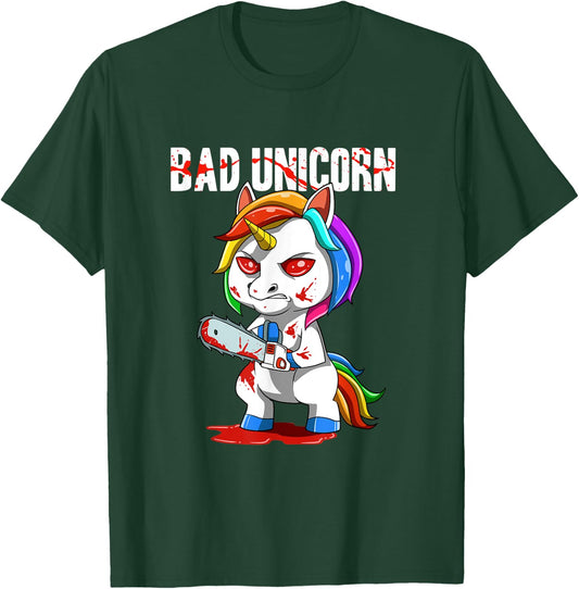 Sarcastic Bad Unicorn Chainsaw T-Shirt - T-Shirt | Forest