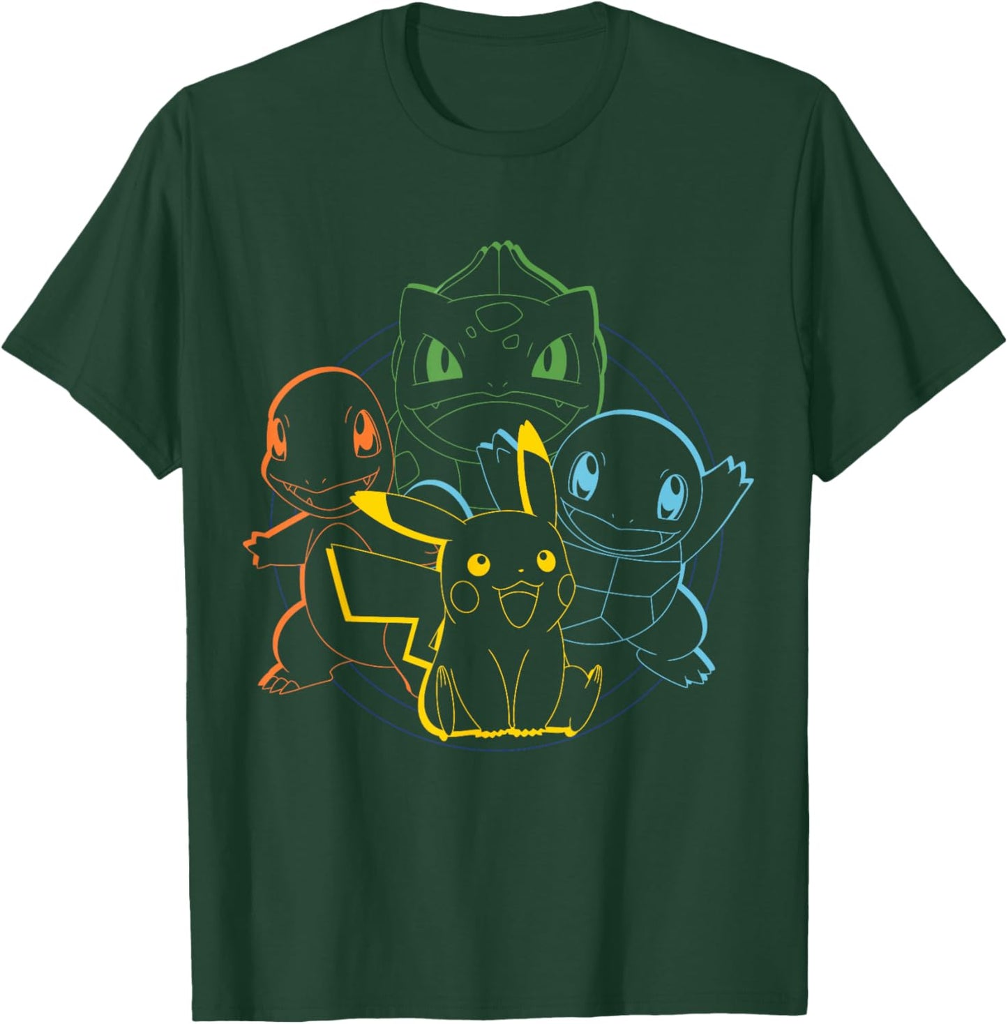 Pokémon - Pikachu Charmander Bulbasaur Squirtle Kanto Circle T-Shirt - T-Shirt | Forest