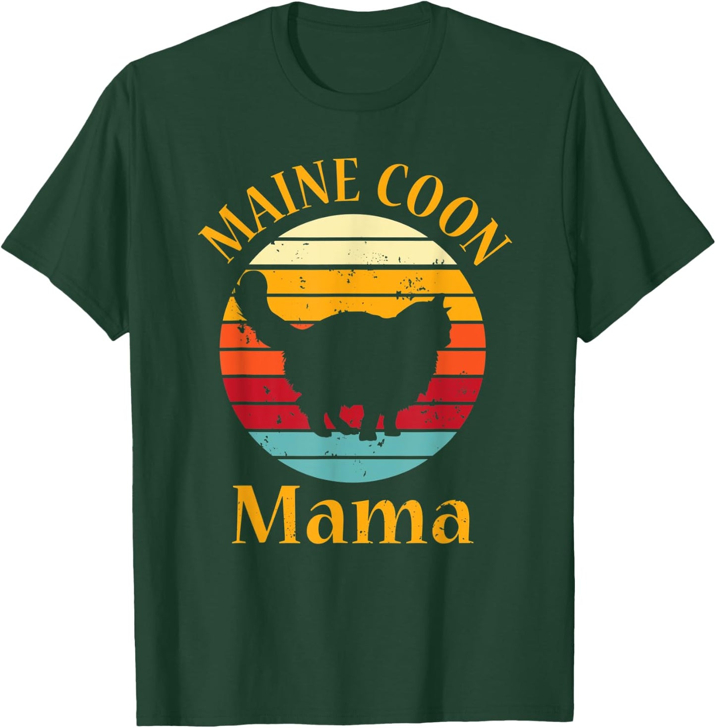 Retro Maine Coon Cat Mom Pet Owner Vintage Maine Coon Mama Men Women T-Shirt - T-Shirt | Forest