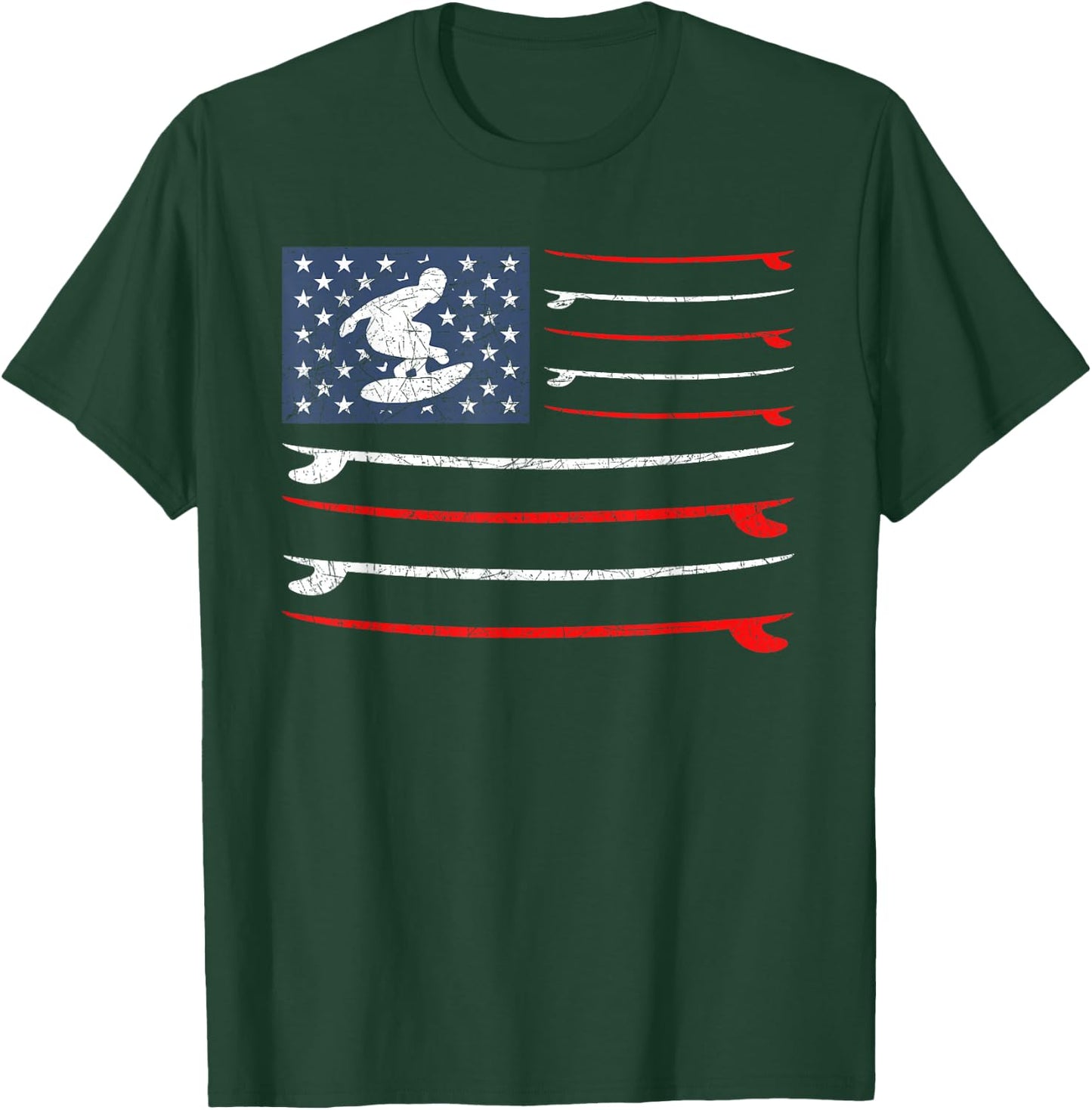 US Flag 4th Of July Surf Patriotic Surfer Surfing T-Shirt - T-Shirt | Forest