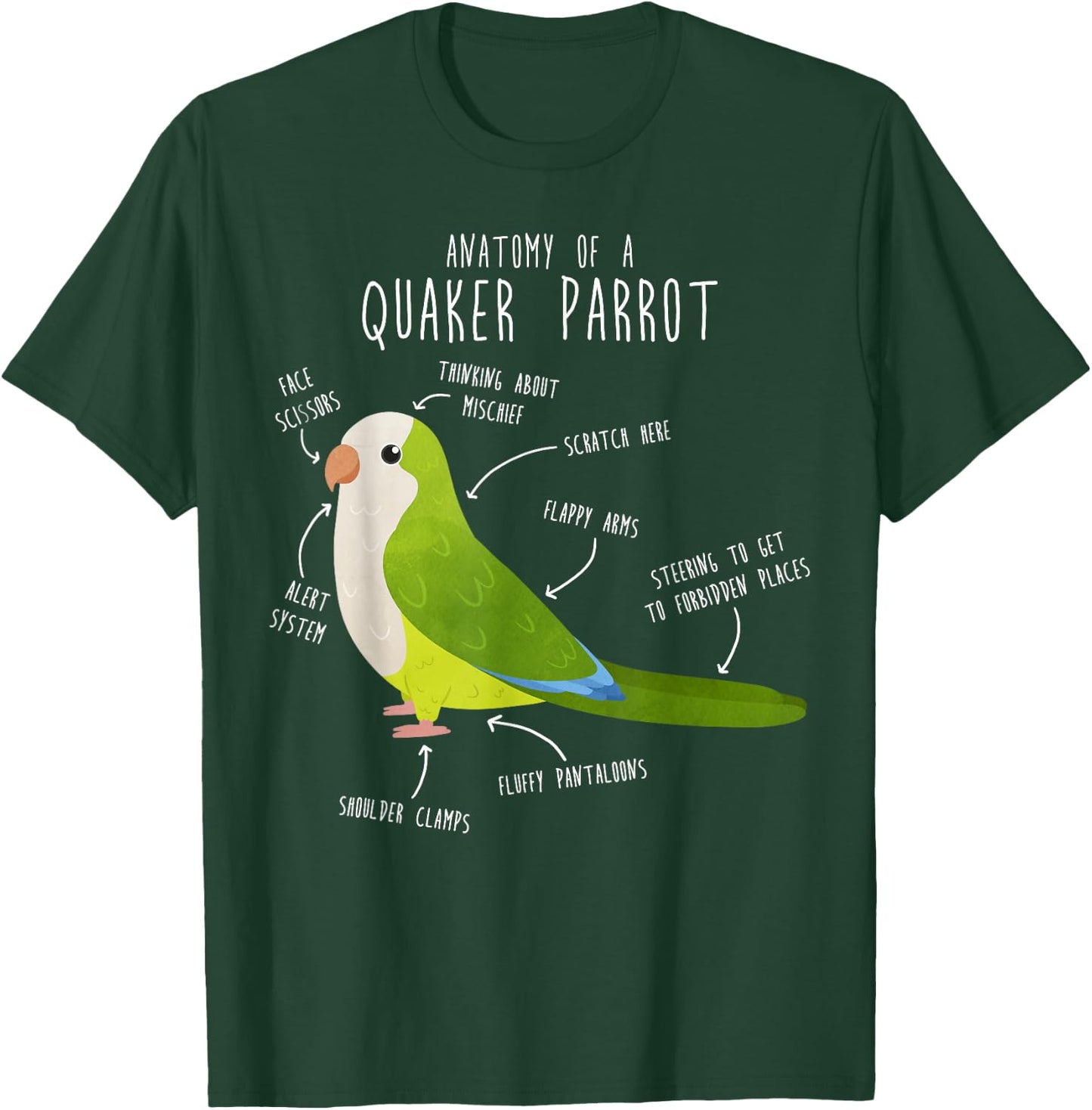 Green Quaker Parrot Anatomy, Cute Funny Pet Monk Bird Lover T-Shirt - T-Shirt | Forest