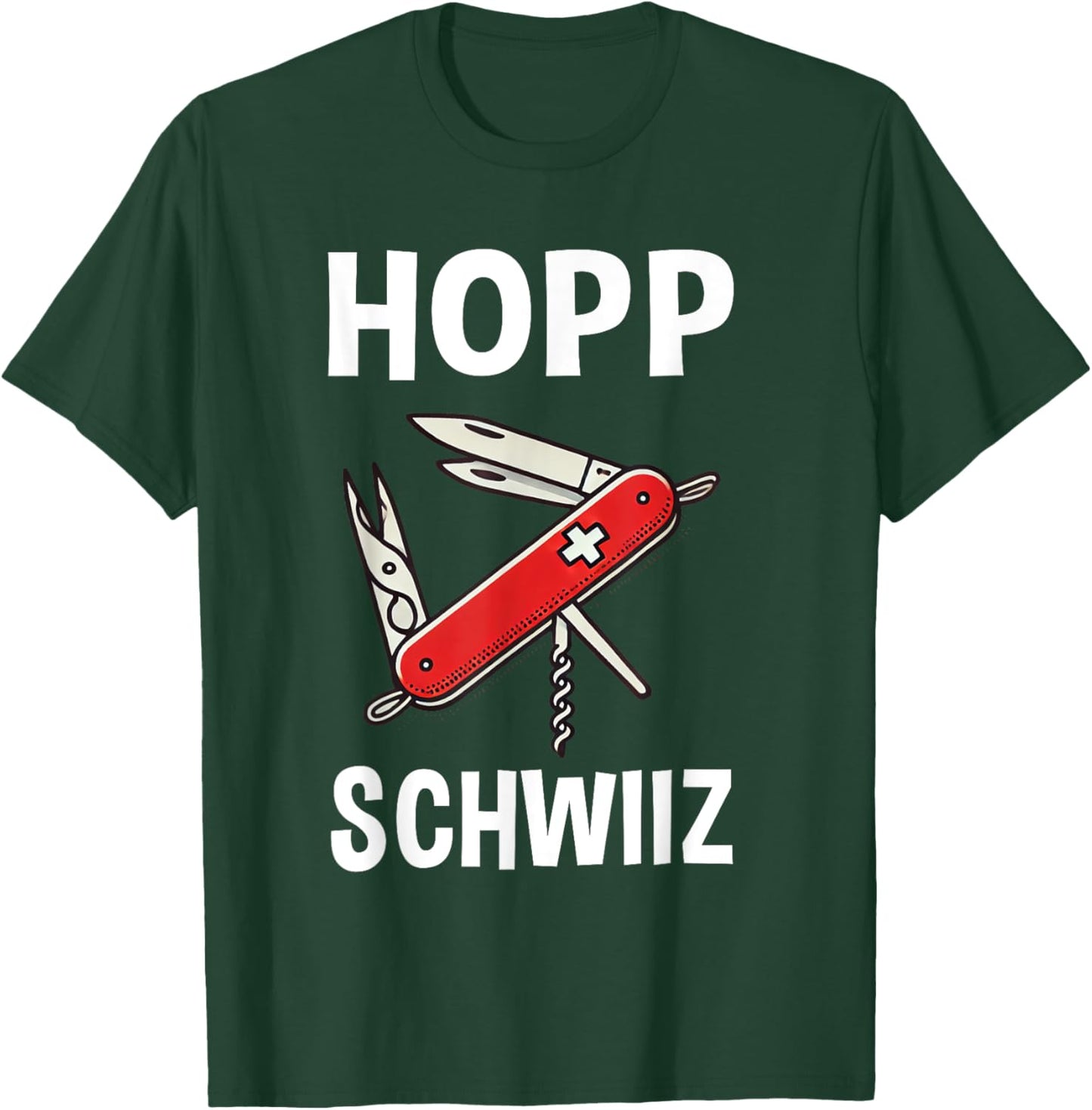Hopp Schwiiz Go Switzerland Army Knife Wear T-Shirt - T-Shirt | Forest